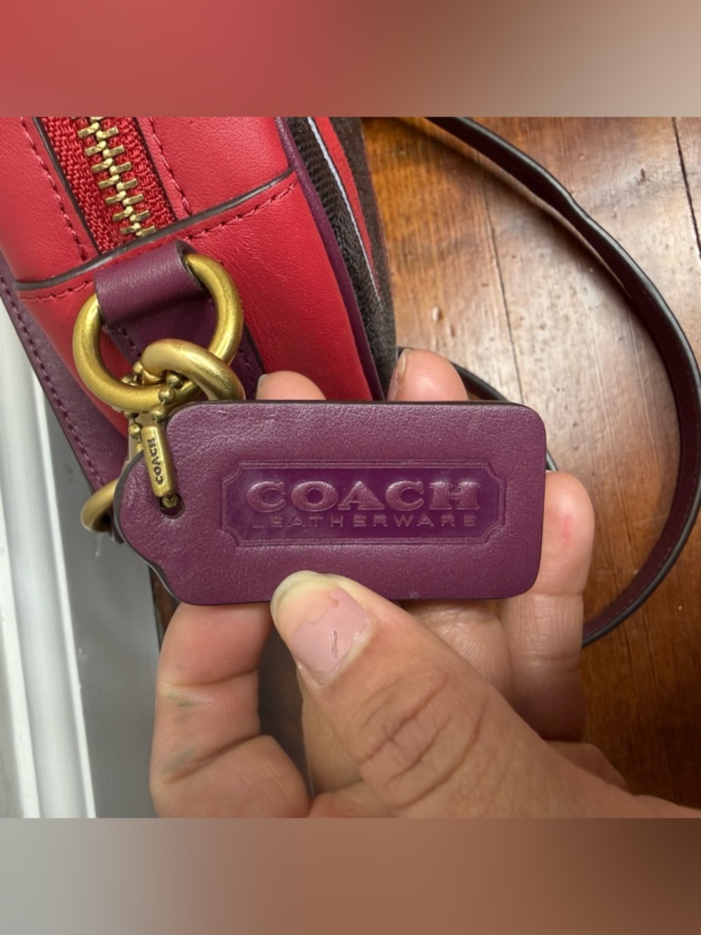 Coach Black Round Crossbody with Red and Purple Brushstroke Detail - Picture 2 of 9